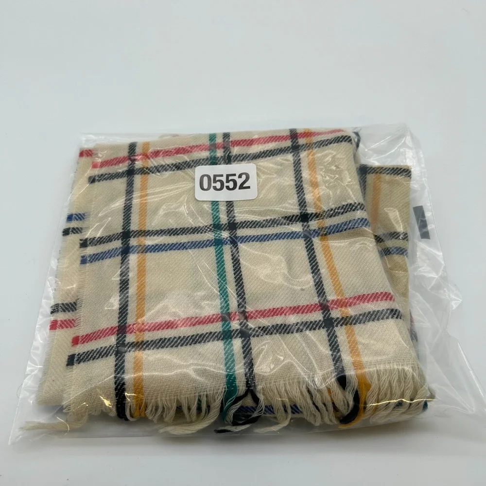 Vintage Pendleton Virgin Wool Scarf Men's Cream Plaid USA Made - One Size